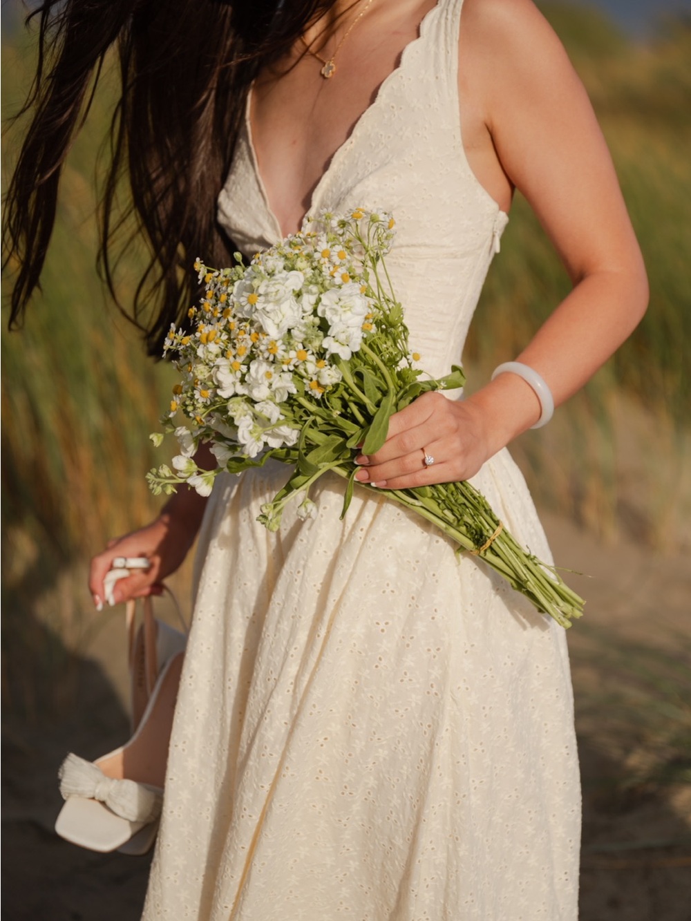 Oh Polly Saidey in Cream Size 0 Midi Eyelet Dress